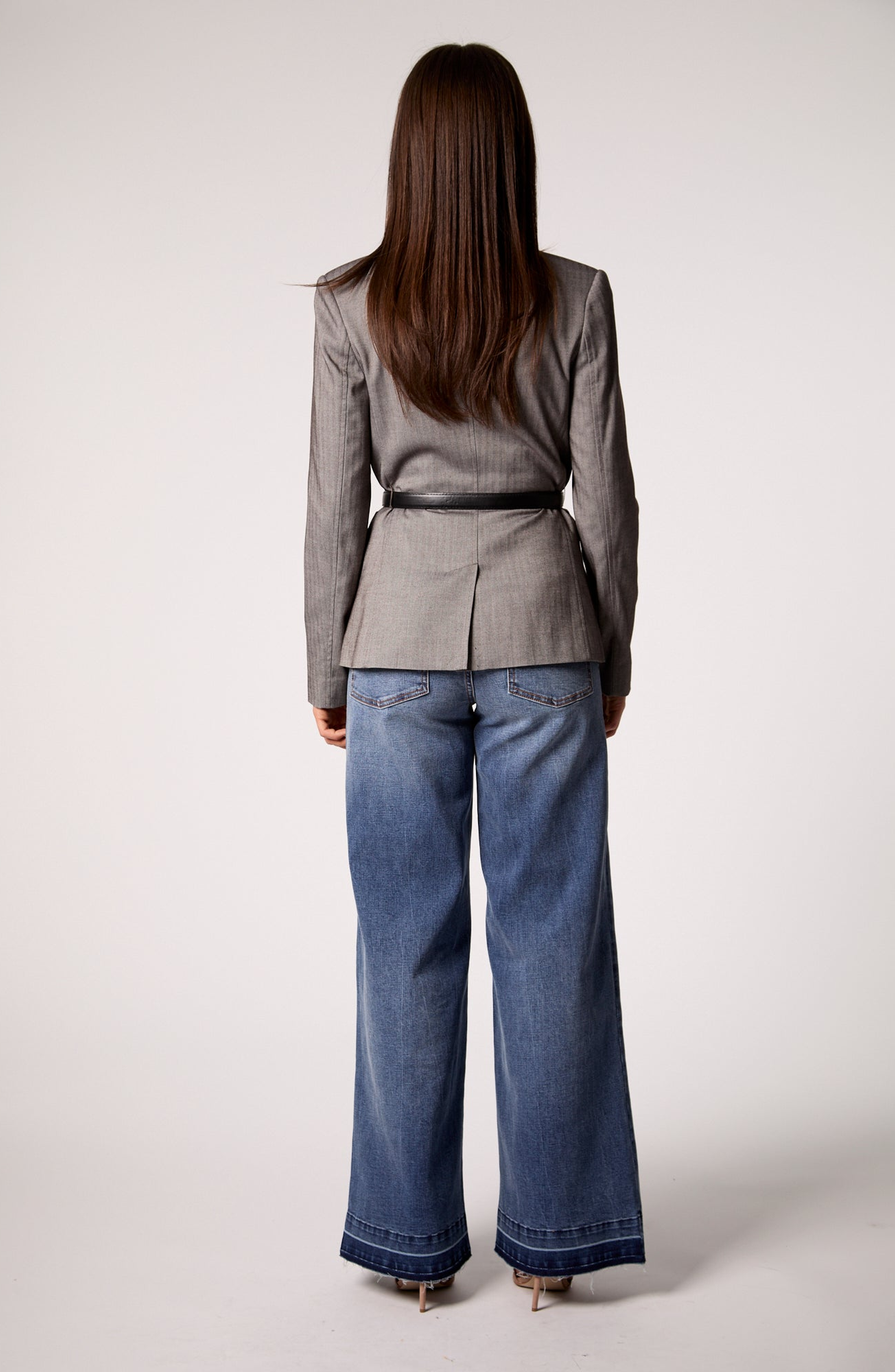 Taylor Belted Blazer in Grey Herringbone - image 2