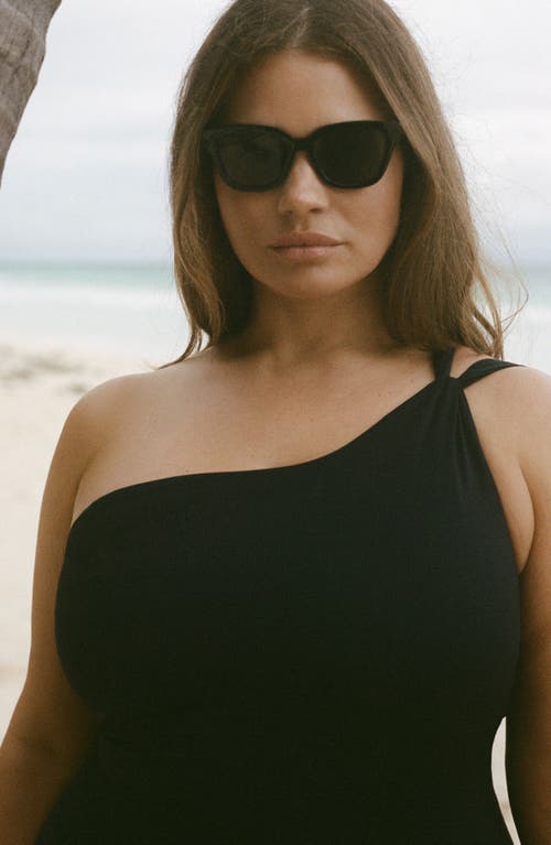Mango Asymmetrical Swimsuit With Gathered Detail Black In Black