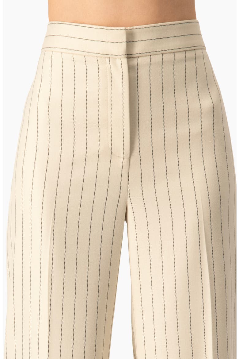 Pinstripe Wide-Leg, High-Waist Tailored Pants, Alternate, color, Beige
