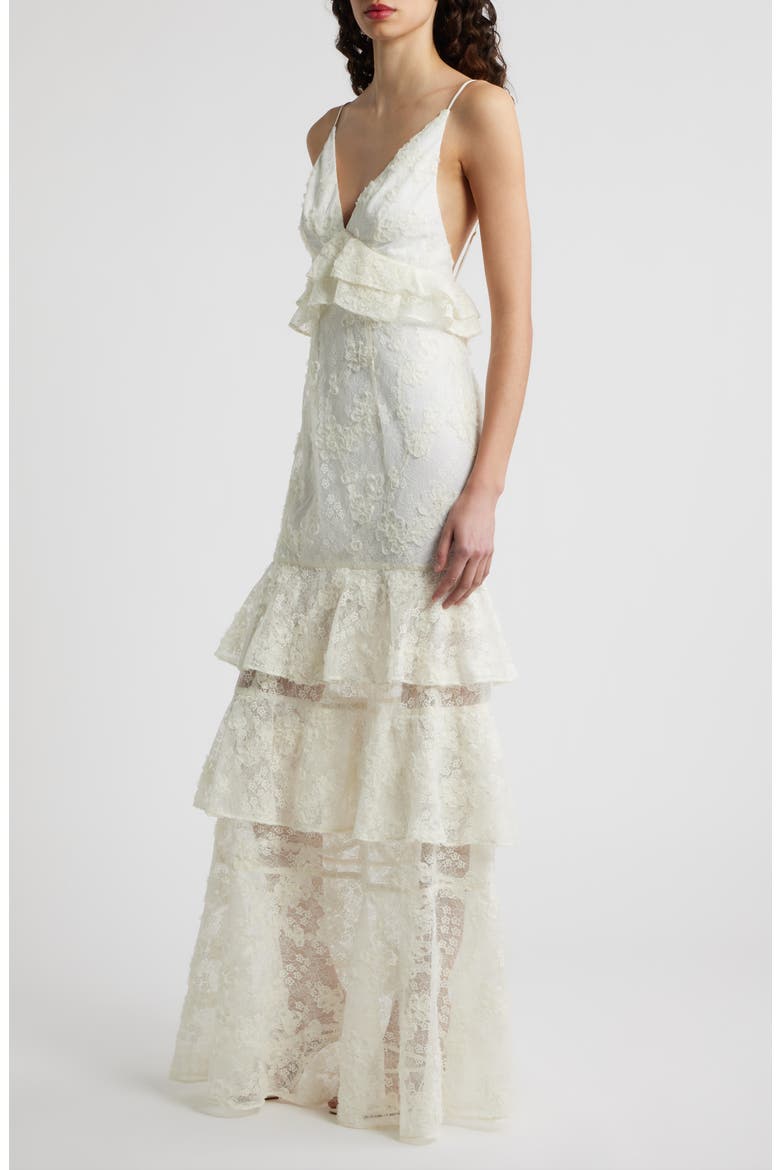 Eris Floral Lace Tiered Gown, Alternate, color, CREAM