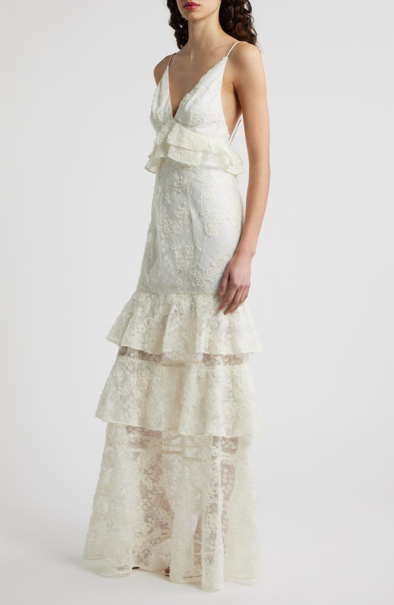 Black Halo Eris Floral Lace Tiered Gown, Alternate, color, Cream