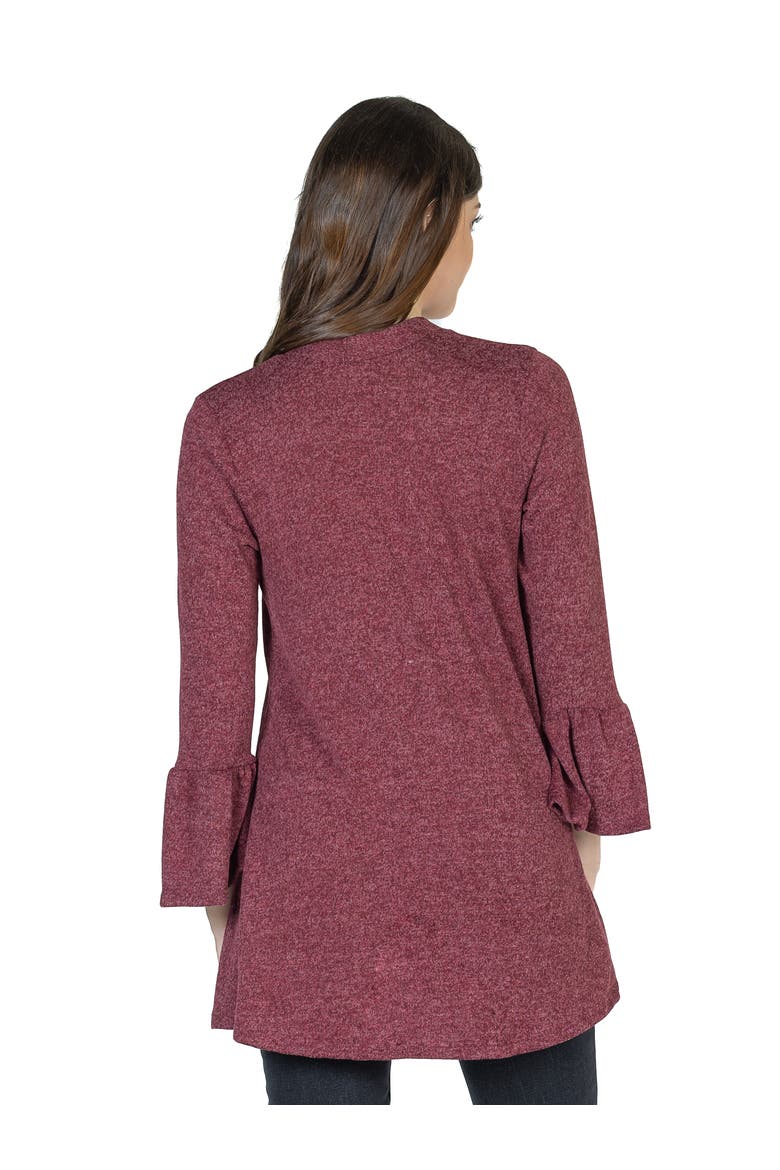 Womens Knit Three Quarter Bell Sleeve Open Cardigan, Alternate, color, Wine