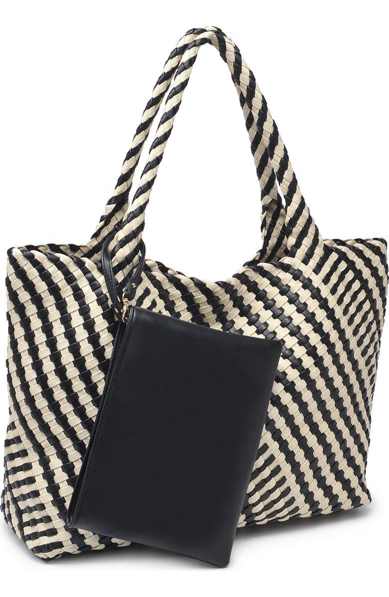 MODA LUXE Woven Tote, Alternate, color, Black Ivory