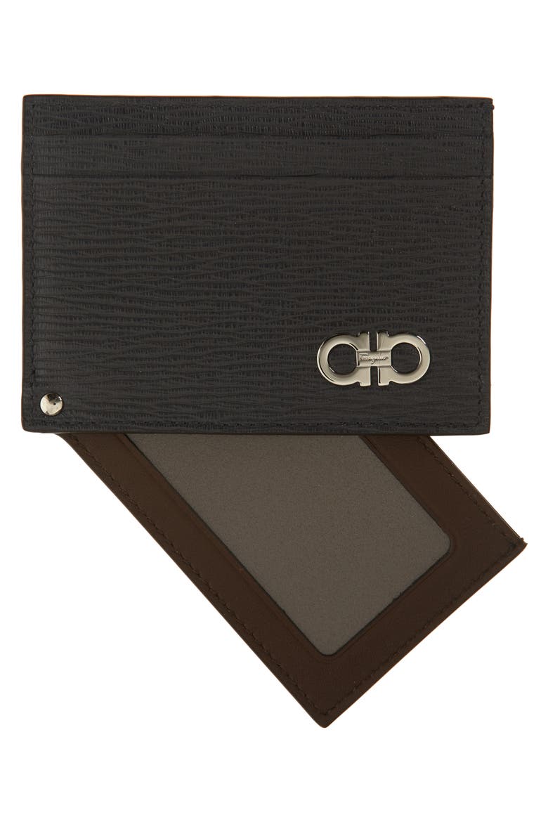 Salvatore Ferragamo Revival Leather Card Case, Alternate, color, WEGNER GREY/ TABACCO/ NERO