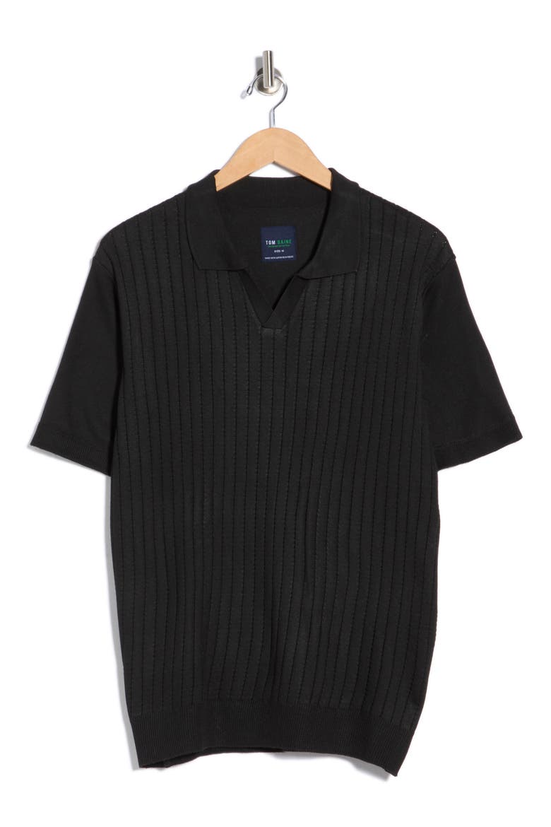 Johnny Collar Knit Polo Sweater, Alternate, color, BLACK