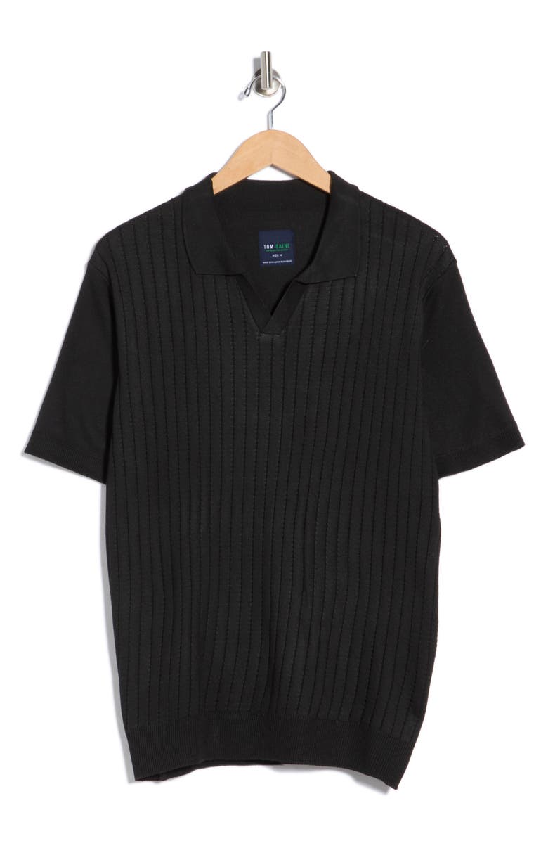 TOM BAINE Johnny Collar Knit Polo Sweater, Main, color, Black