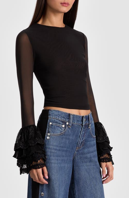 Alice And Olivia Delaina Top With Ruffle Cuff In Black