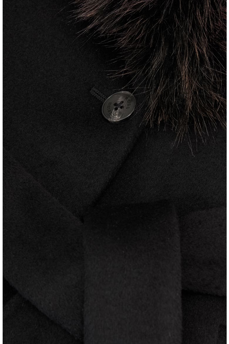 Francesca Faux Fur Collar Wool Blend Belted Coat, Alternate, color, BLACK