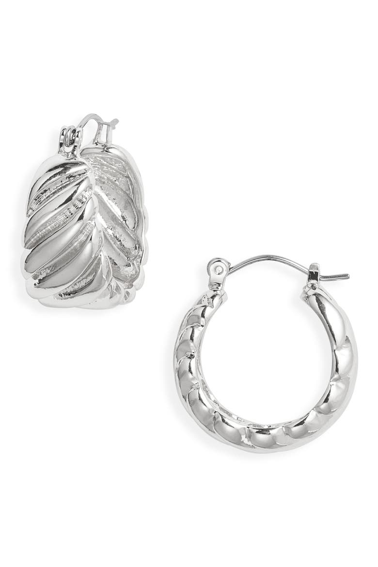 Fluted Tapered Hoop Earrings, Main, color, SILVER