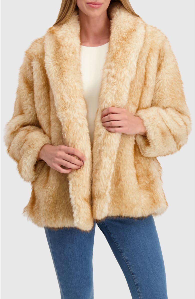 Lyla Grant Fur-Free Fox (Faux Fur) Jacket, Shawl Collar, Main, color, Goldtone