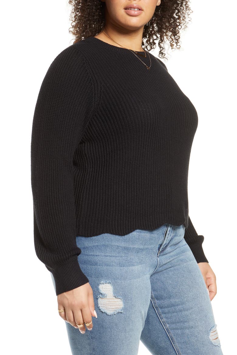 Scallop Hem Sweater, Alternate, color, BLACK