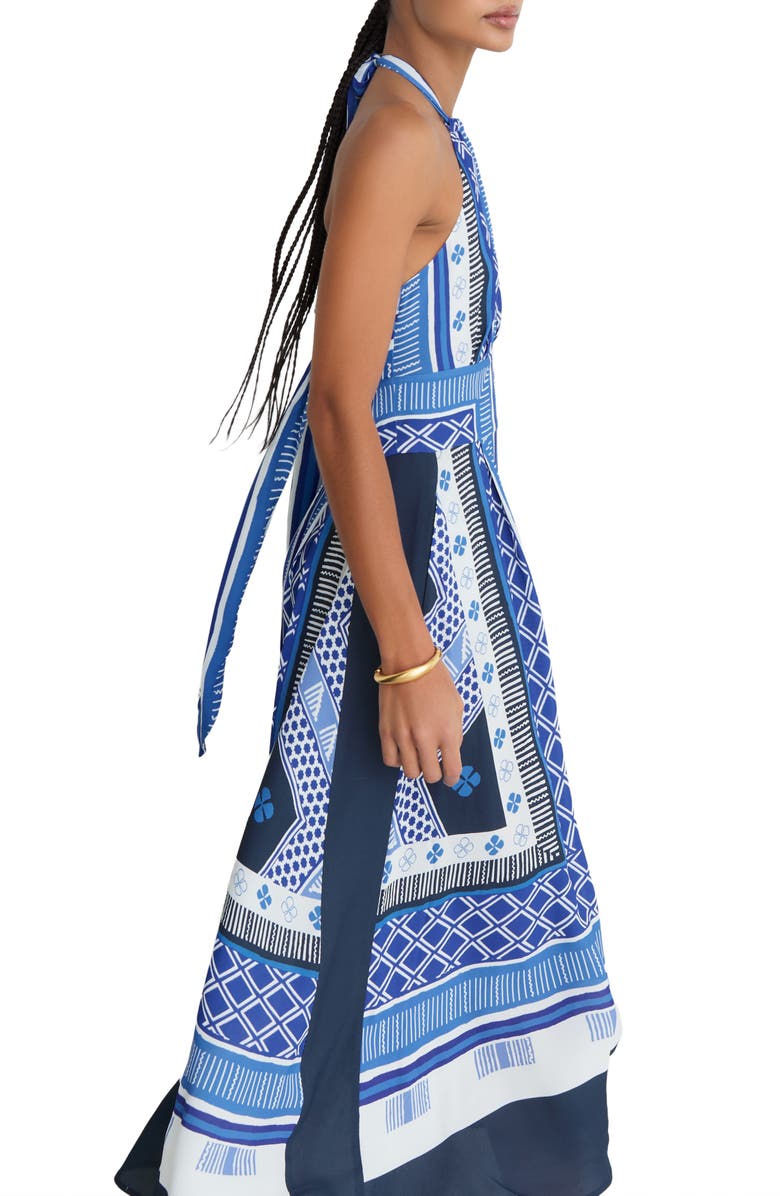 Reiss Joselyn Scarf Print Halter Neck Midi Dress, Alternate, color, Blue