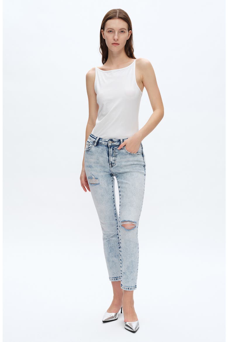 Kelly Ripped Mid Rise Crop Skinny Jeans, Alternate, color, LIGHT BLUE