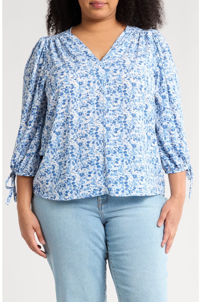 Ditsy Balloon Sleeve Top, Main, color, BLUE
