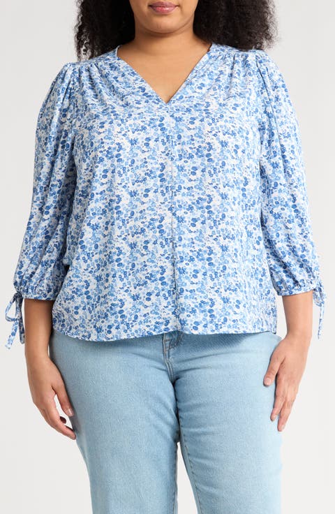 Ditsy Balloon Sleeve Top (Plus)