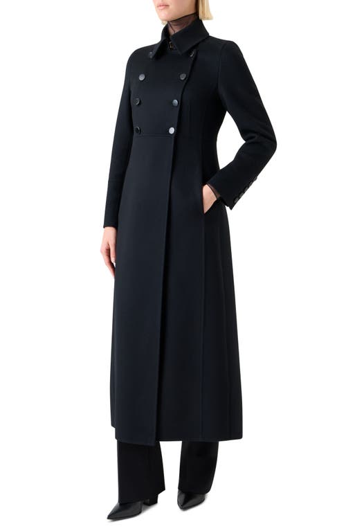 Akris Eva Double-breasted Wool Double Face Long Coat In Blue
