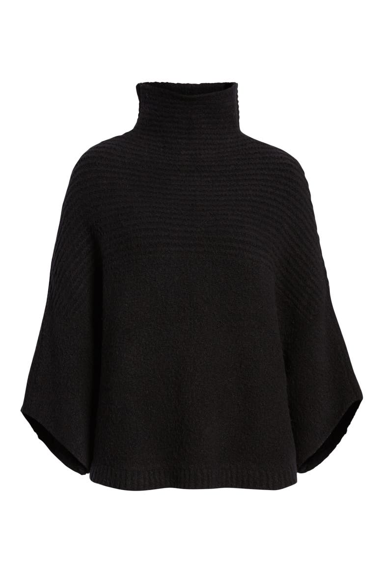 Rib Knit Turtleneck Poncho, Alternate, color, BLACK