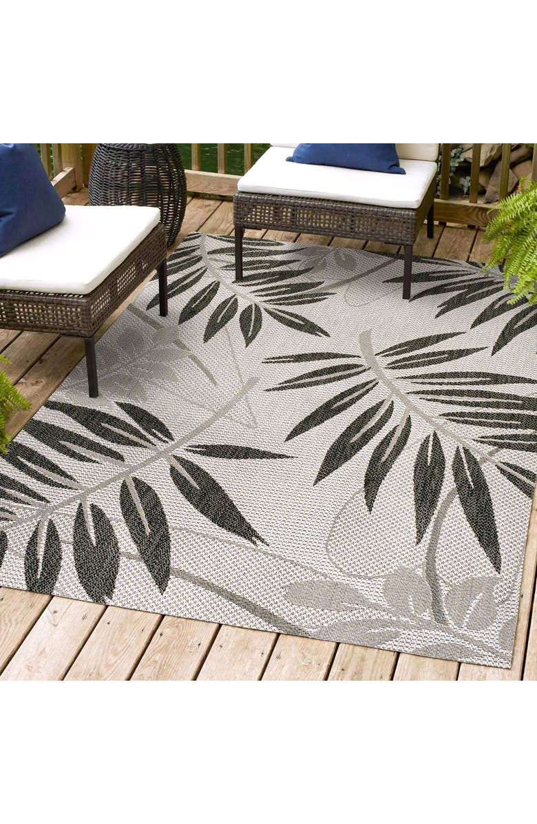 JONATHAN Y Havana Tropical Palm Leaf Indoor/Outdoor Area Rug, Alternate, color, Gray/Black