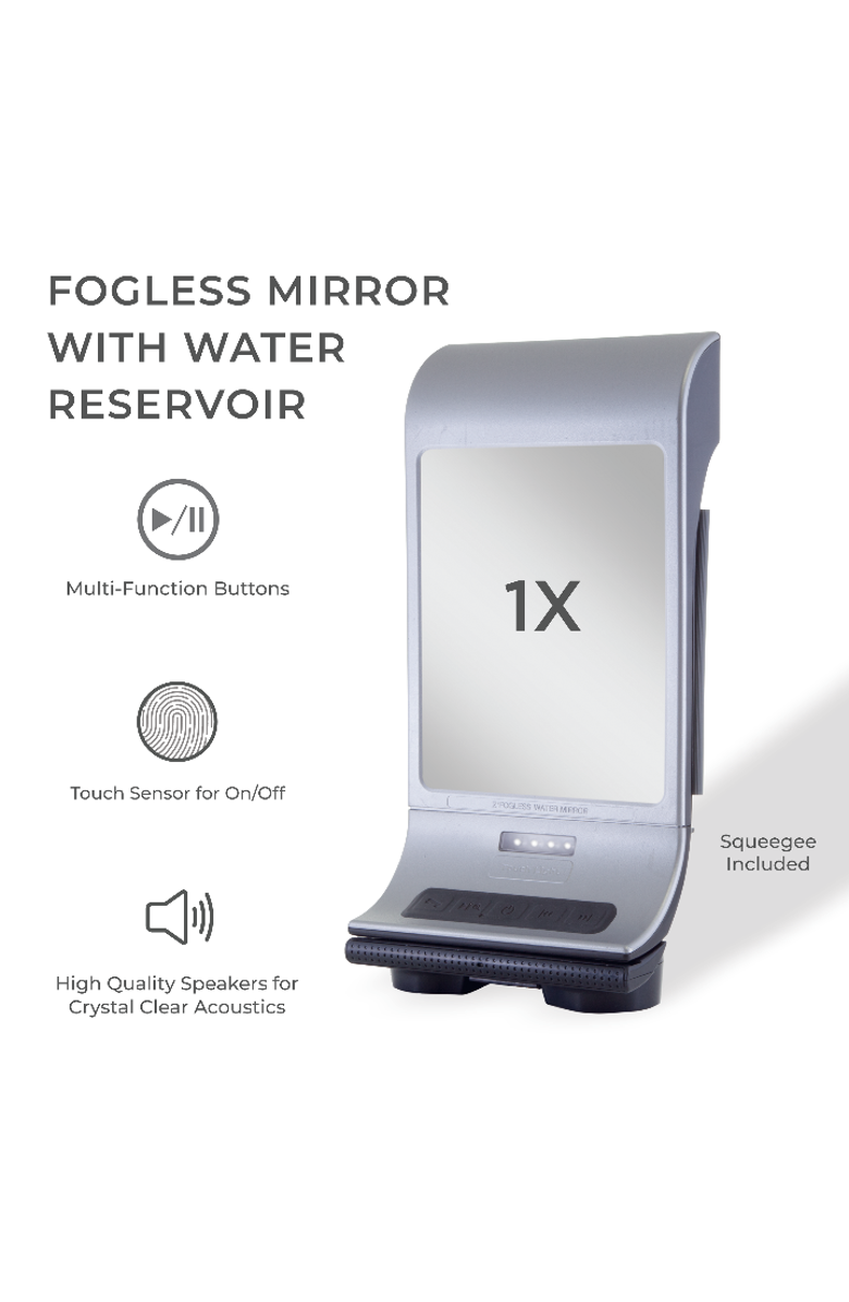 Zadro Fogless Lighted Shower Mirror with Wall Mount & Bluetooth Speaker, Alternate, color, Silver