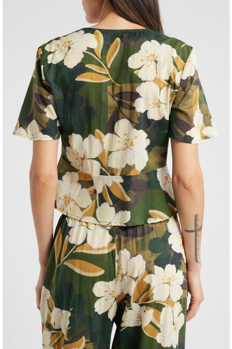 Tia Floral Tie Front Cotton Top, Alternate, color, PLUMERIAS