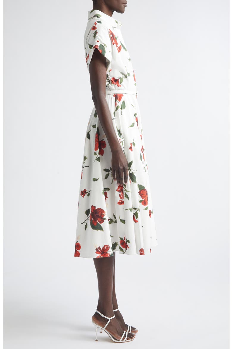 Chiné Hibiscus Cotton Stretch Poplin Midi Shirtdress, Alternate, color, RED/ WHITE