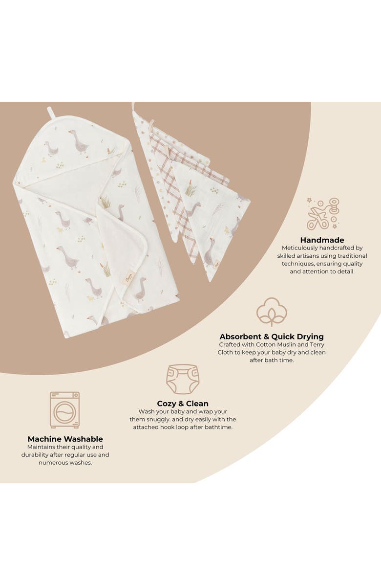 CRANE BABY Goose Assorted 3-Pack Washcloth & Hooded Bath Towel Set, Alternate, color, Beige