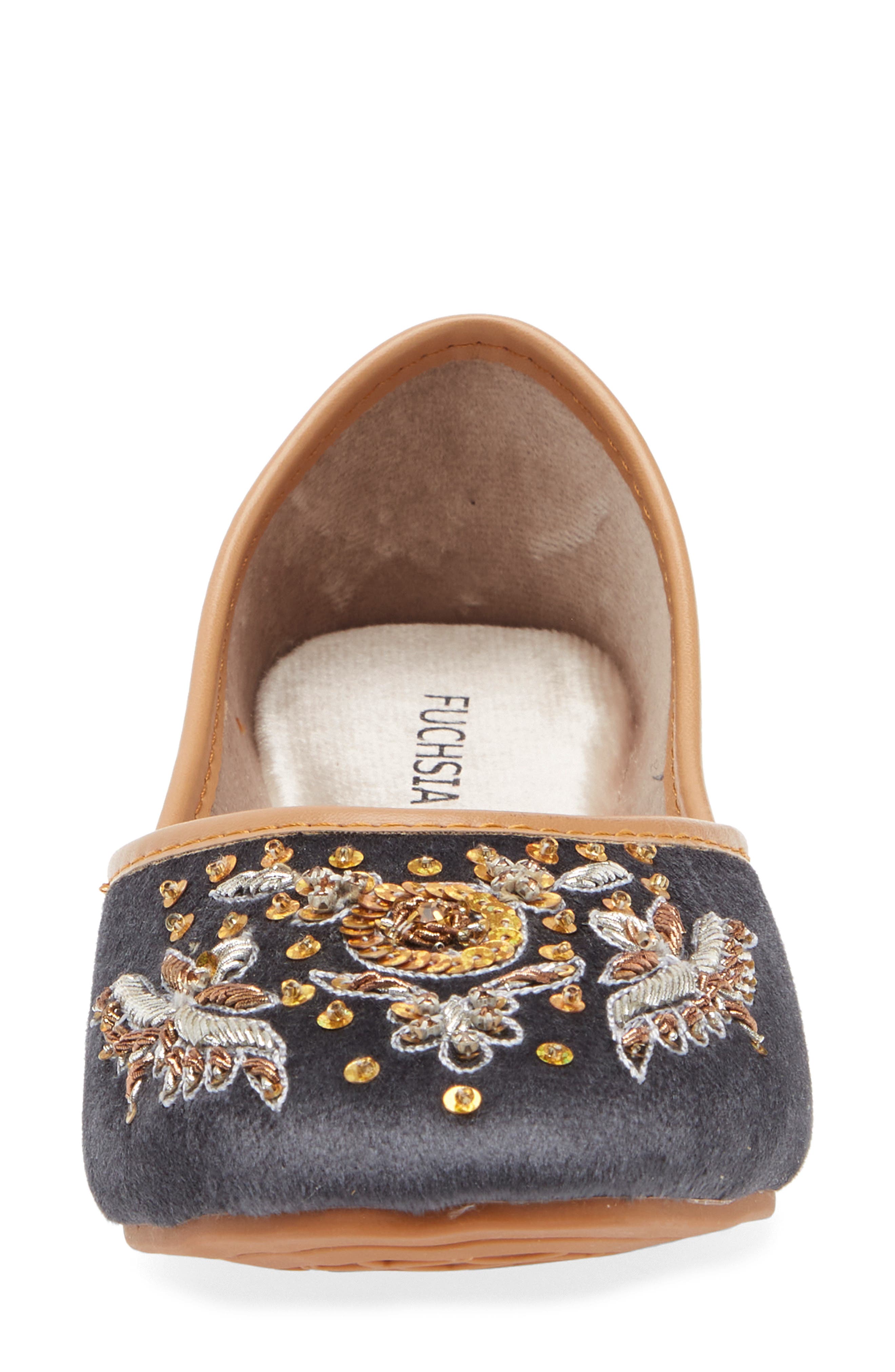 FUCHSIA Eloise Embroidered Jutti Flat, Alternate, color, Gray