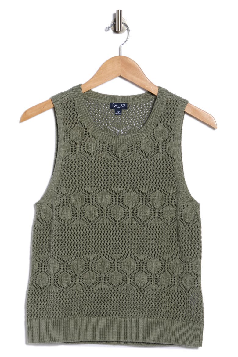 Honore Cotton Crochet Tank, Alternate, color, LIGHT AGAVE GREEN