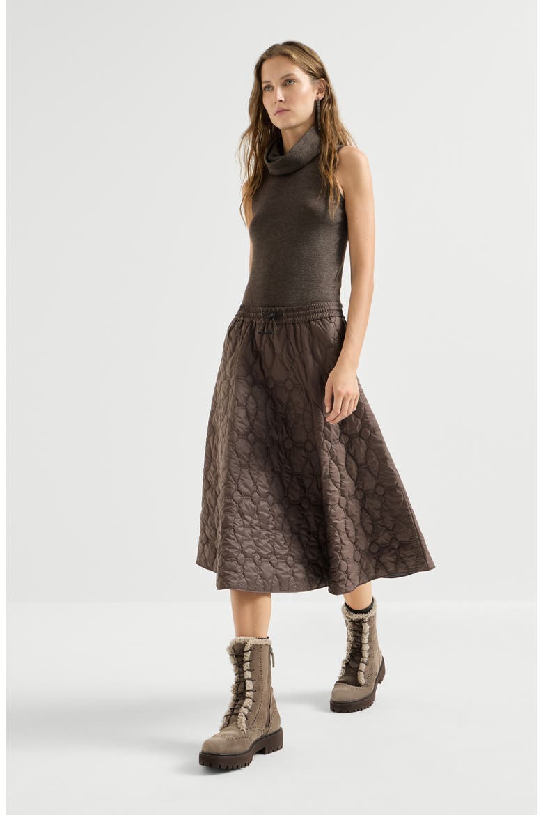 Water-resistant matte nylon quilted skirt with Thermore®, Alternate, color, Coffee