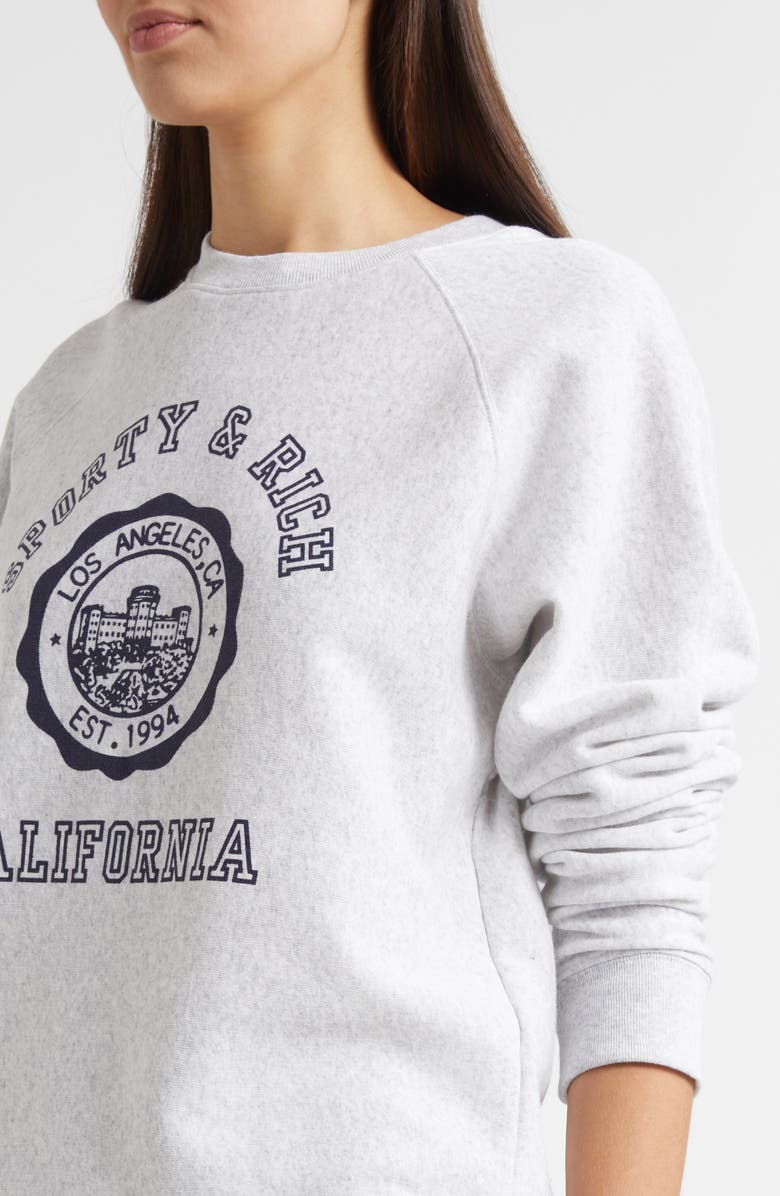 Sporty & Rich California Emblem Fleece Crewneck Graphic Sweatshirt, Alternate, color, Heather Gray
