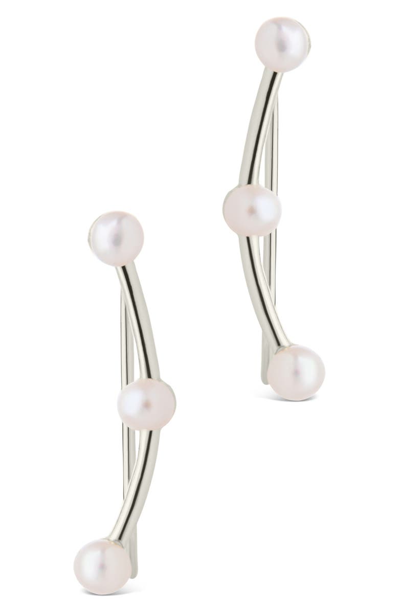 Sterling Forever Isabel Faux Pearl Trio Crawler Earrings, Alternate, color, Silver