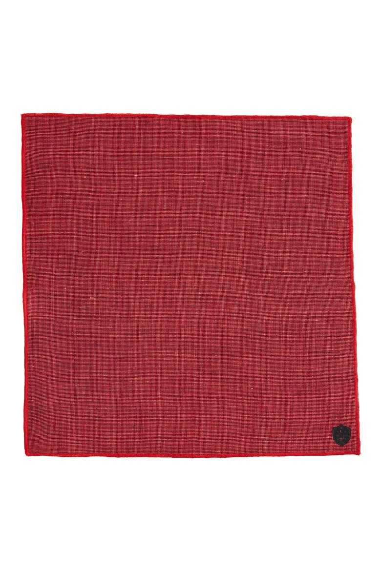 Dark Red Slub Linen Pocket Square, Alternate, color, RED
