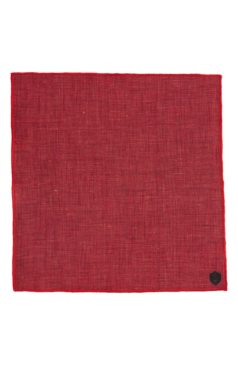 CLIFTON WILSON Dark Red Slub Linen Pocket Square, Alternate, color, Red