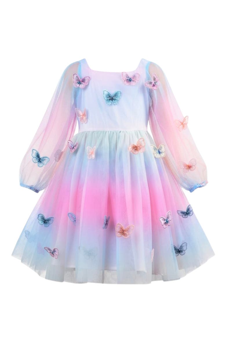 Mia Belle Girls Butterfly Ombre Tulle Party Dress, Main, color, Pink