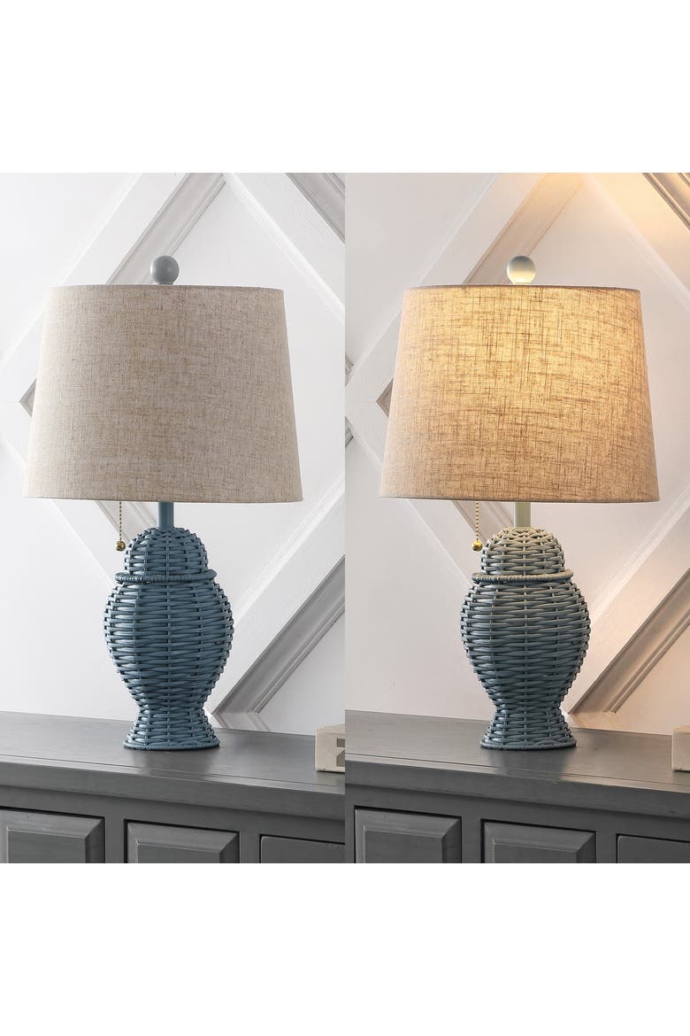 Margie Wicker 20.5" Bohemian Rustic Iron LED Table Lamp, Alternate, color, Blue