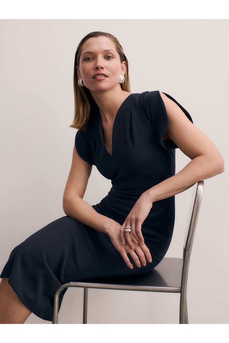 Paola Sculpt Stretch Crepe Dress, Alternate, color, Navy