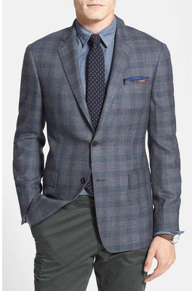 Trim Fit Plaid Sport Coat, Main, color, GREY