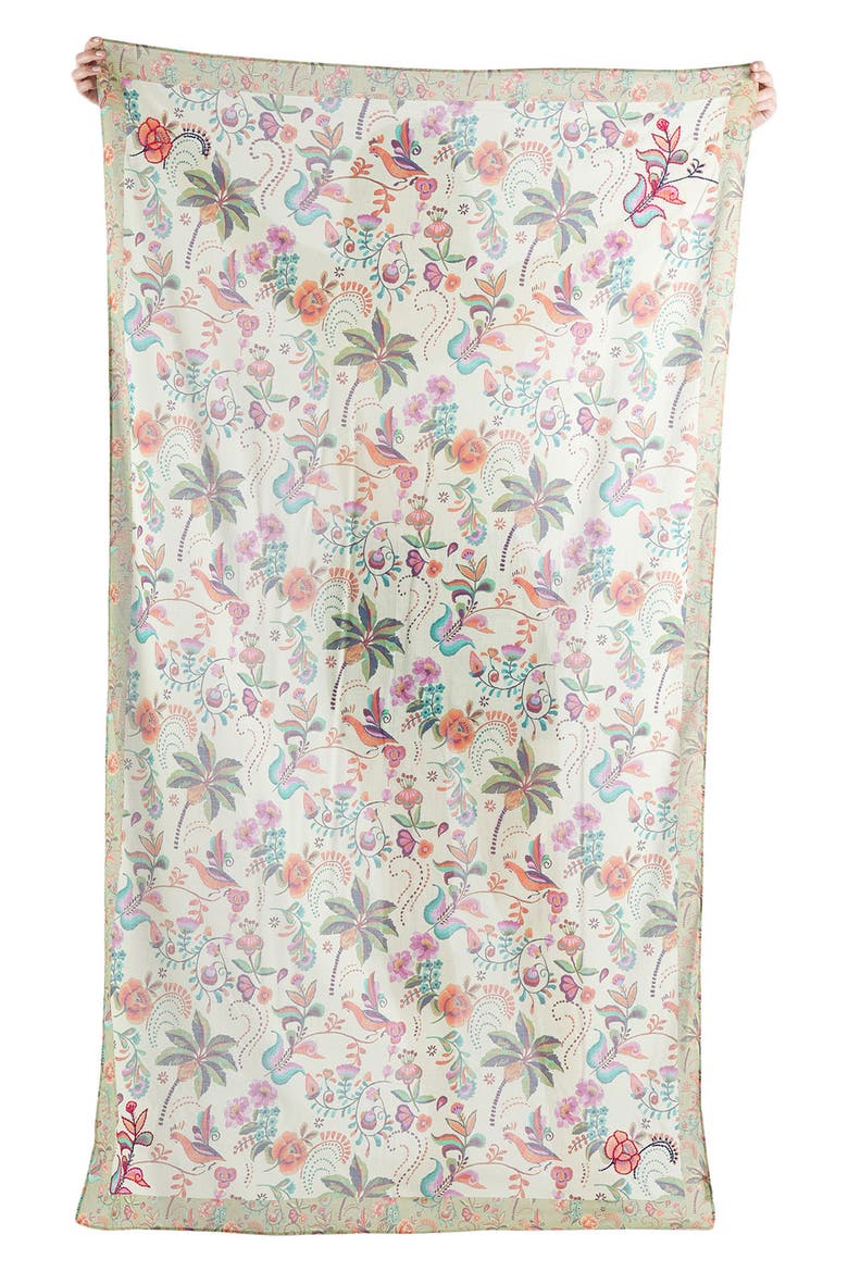 Floral Cotton Scarf, Alternate, color, GREEN