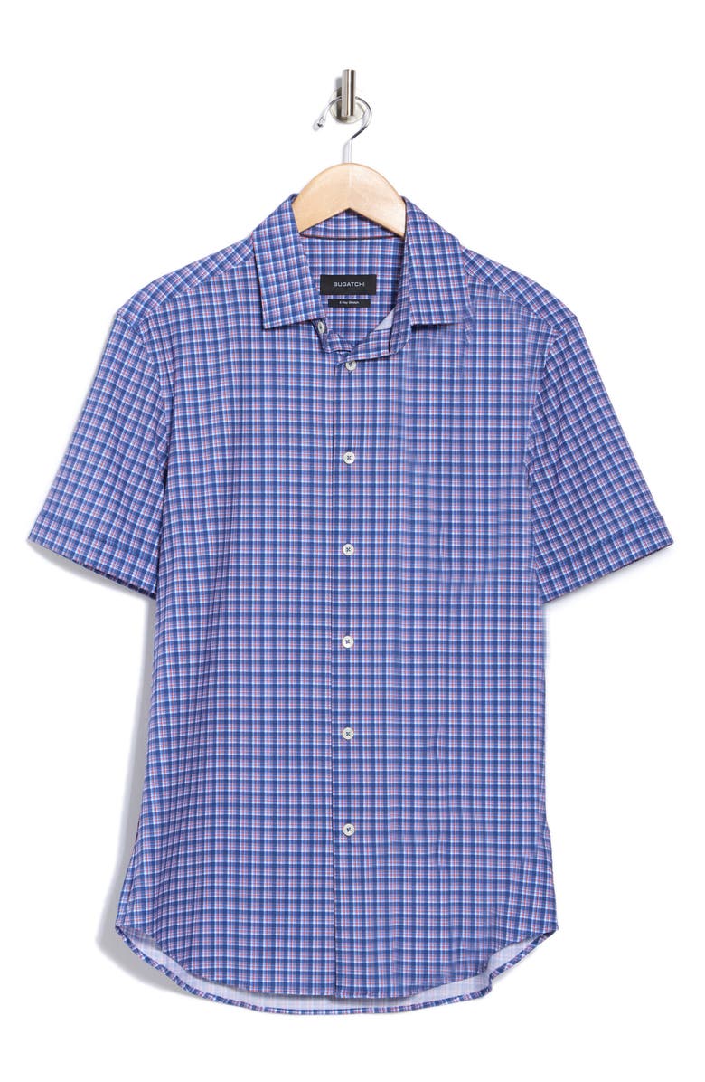 Bugatchi Miles OoohCotton<sup>®</sup> Short Sleeve Button-Up Shirt, Alternate, color, Navy