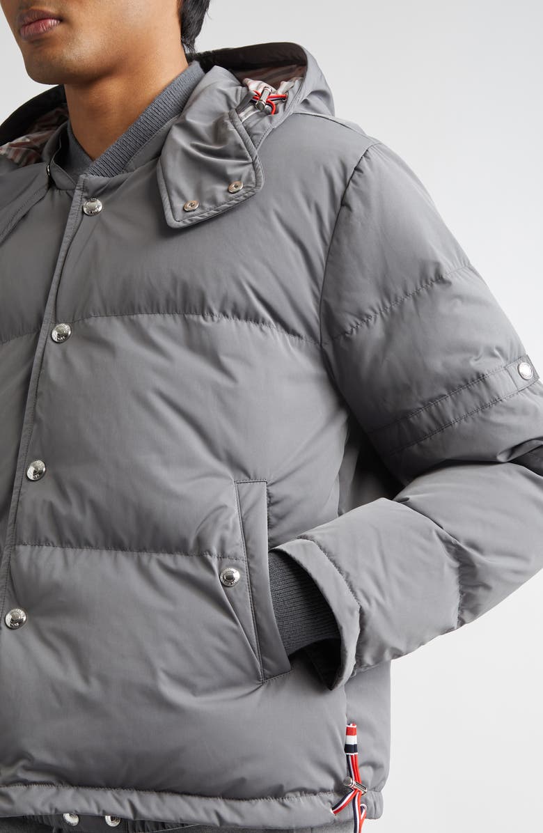 Thom Browne Down Bomber Puffer Jacket with Removable Hood, Alternate, color, Medium Grey