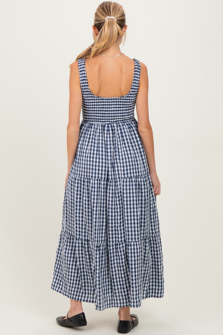 Gingham Sleeveless Tiered Maxi Dress, Alternate, color, Blue