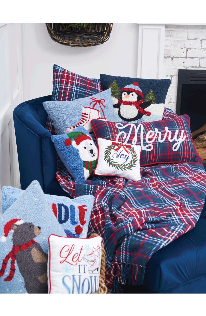 C&F Home Sledding Bear Hooked Christmas Throw Pillow, 18" x 18", Alternate, color, Brown