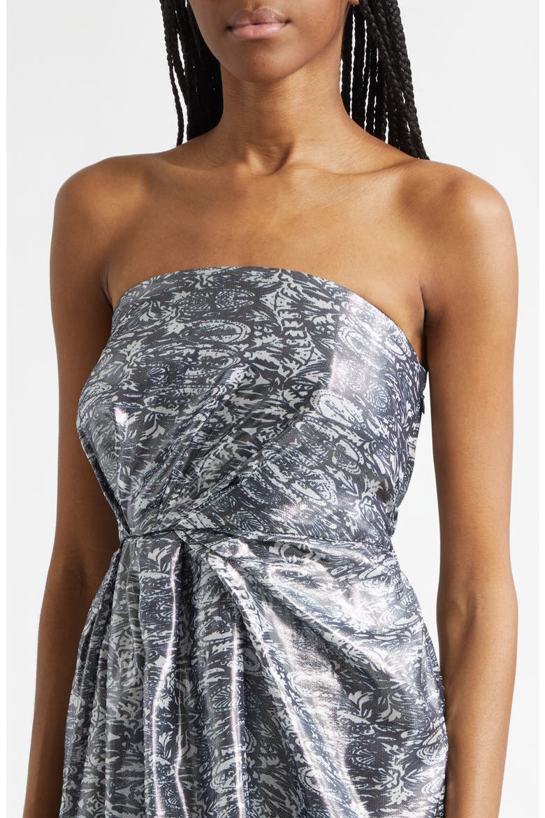 Rhonda Metallic Abstract Print Strapless Silk Cocktail Dress, Alternate, color, NAVY LUREX
