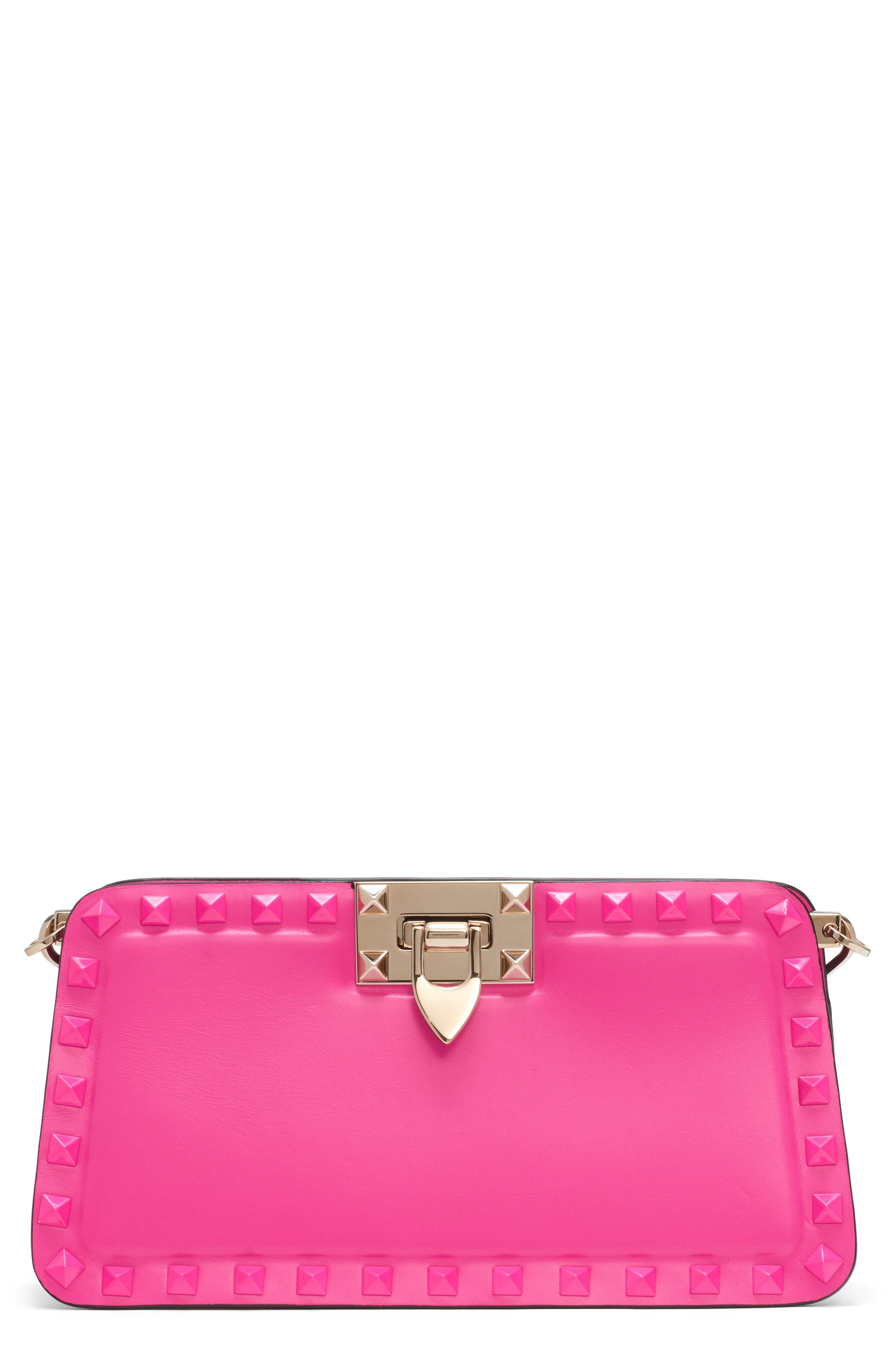 Valentino Garavani Rockstud Leather Clutch, Main, color, 