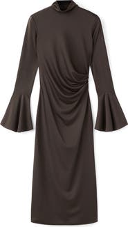 MANGO Ruched Long Sleeve Midi Dress
