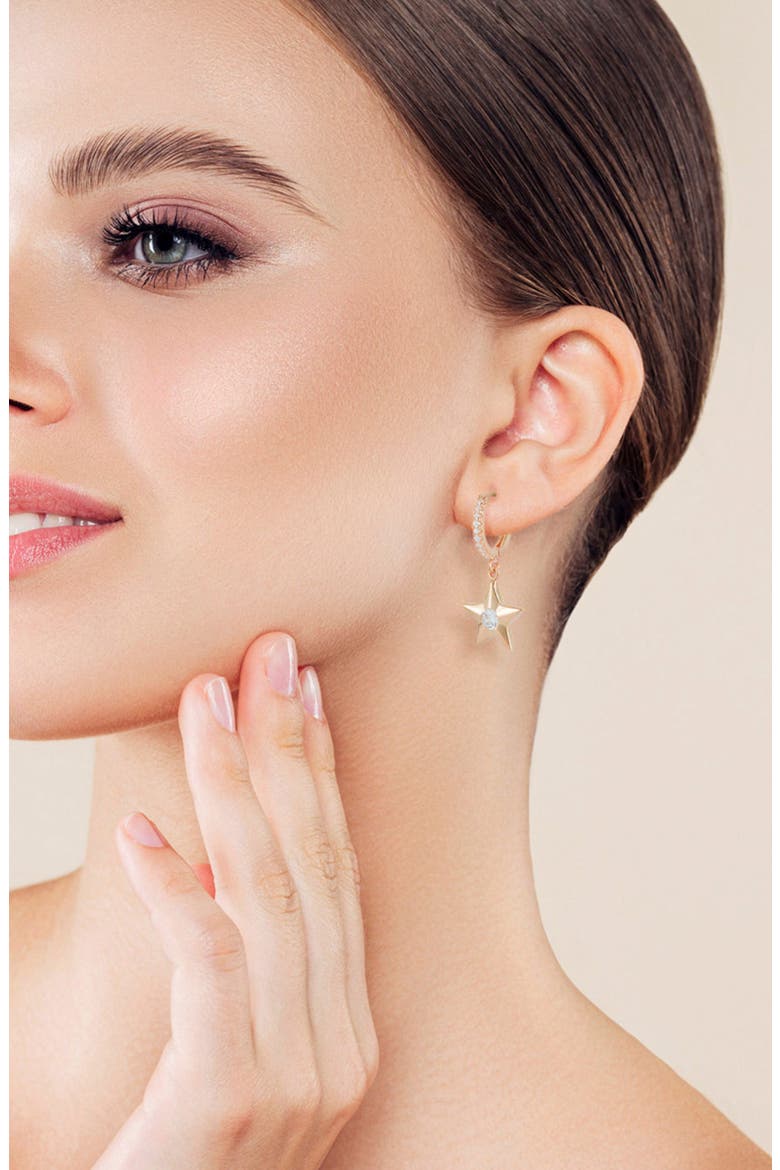 Star Huggie Drop Earrings, Alternate, color, ROSE GOLD