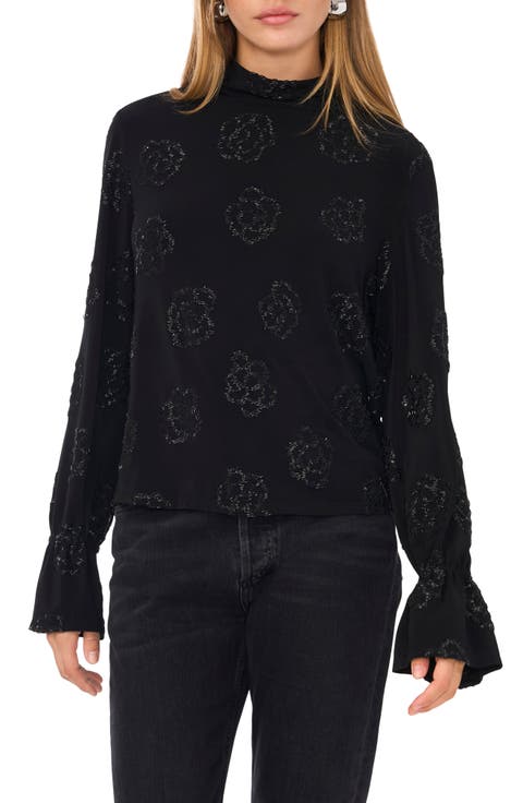 Embellished Open Back Mock Neck Top