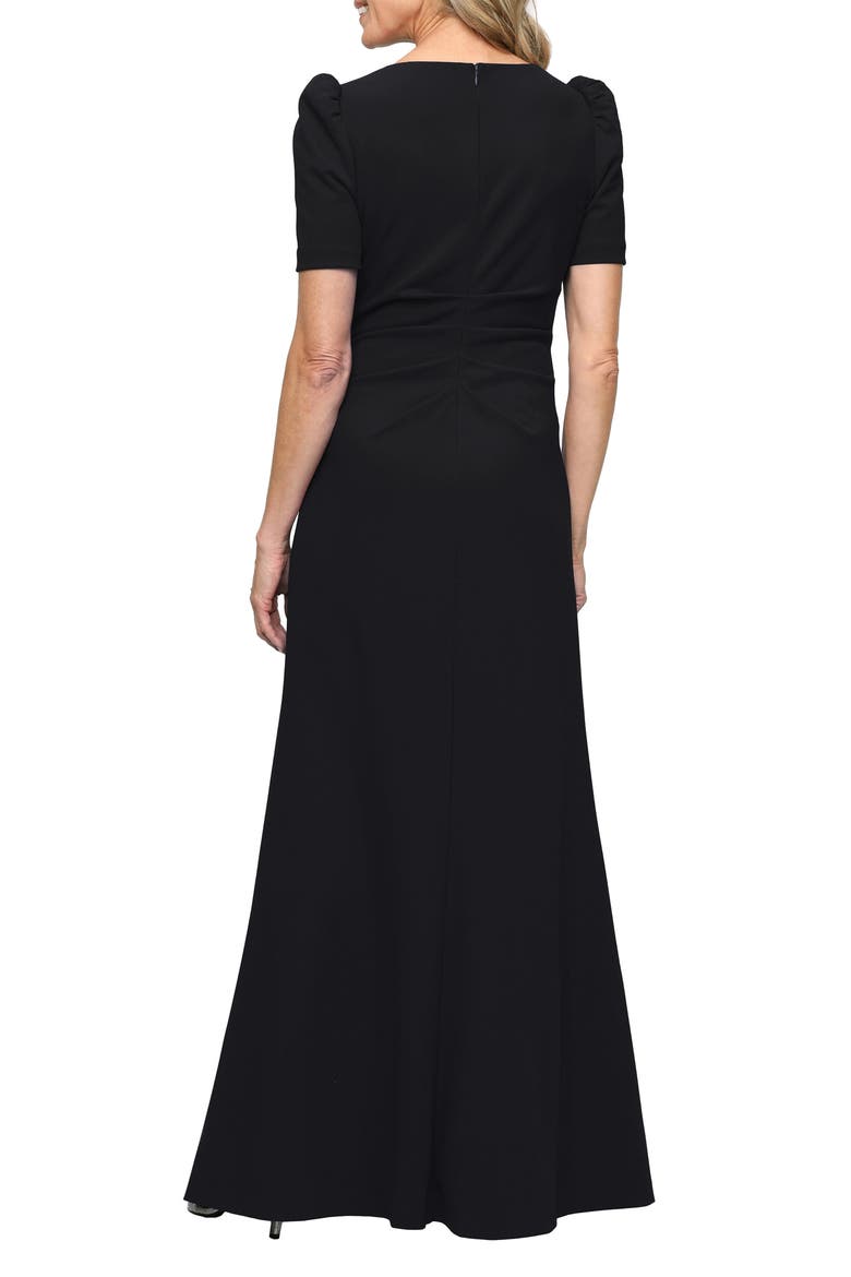 Puff Sleeve Stretch Crepe Gown, Alternate, color, BLACK