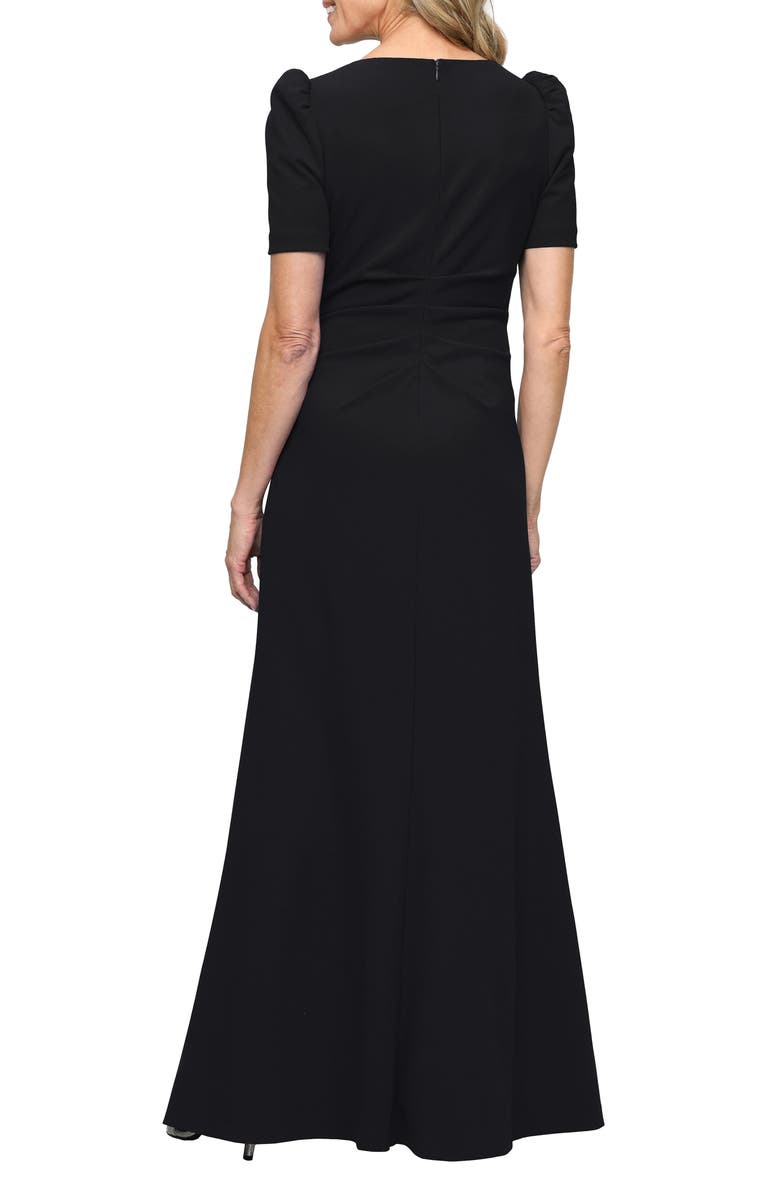 Alex Evenings Puff Sleeve Stretch Crepe Gown, Alternate, color, Black