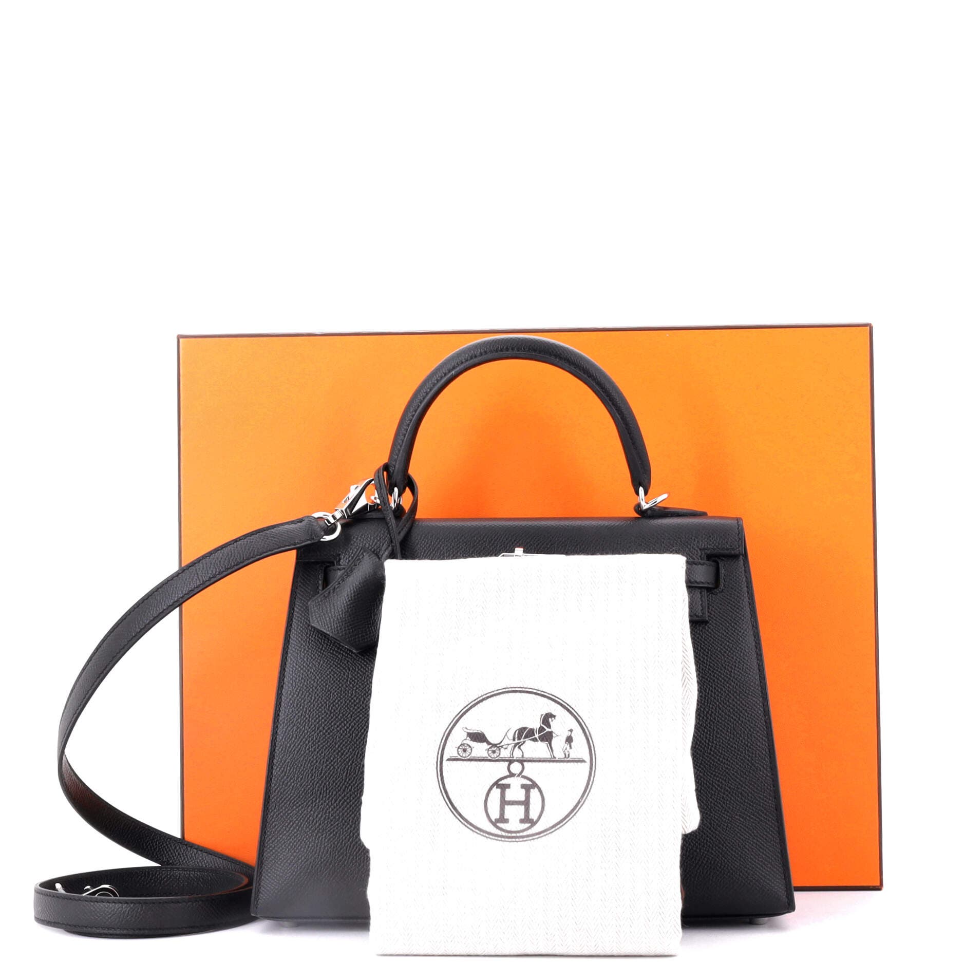 Pre-Owned Hermes Kelly Handbag Black Epsom with Palladium Hardware 25, Alternate, color, Noir